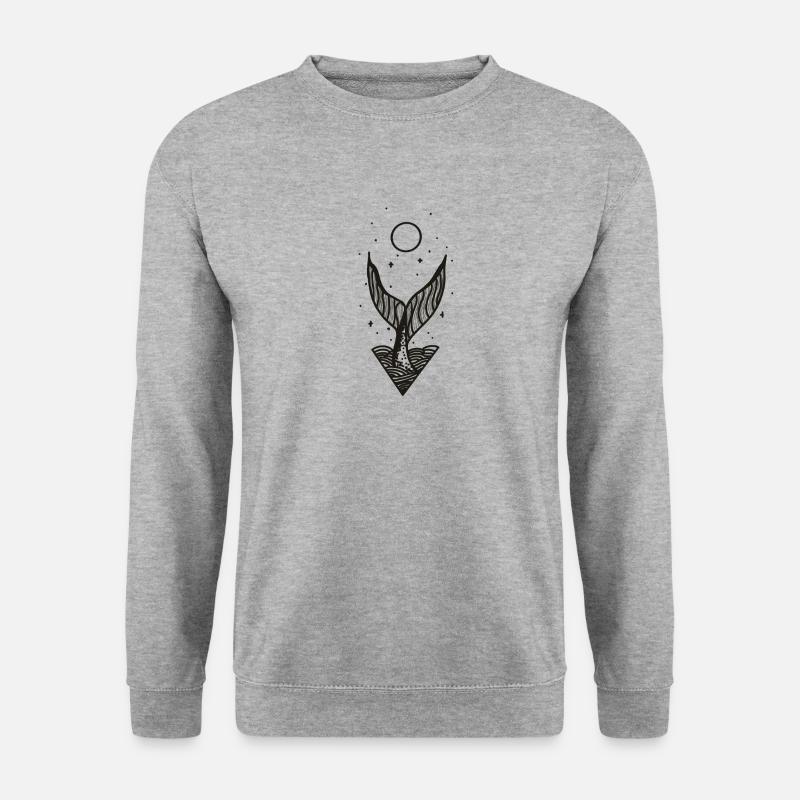 Abtauchender Wal bei Vollmond Illustration - Unisex Pullover - Weißgrau meliert