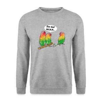Der hat wlan Wellensittich lustige Sprüche Tiere - Unisex Pullover - Weißgrau meliert - Vorne - Alina (178cm) & Michal (187cm)