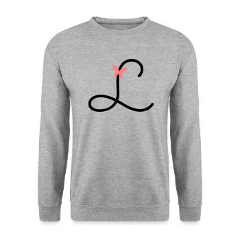 Lettre L Papillon Lettre - Sweat-shirt Unisexe - gris chiné - Devant - Alina (178cm) & Michal (187cm)