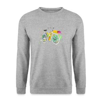 Fahrrad bunte Wasserfarben im Frühling und Sommer - Unisex Pullover - Weißgrau meliert - Vorne - Alina (178cm) & Michal (187cm)