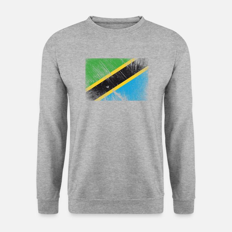 Tansania Flagge - Vintage Grunge - Unisex Pullover - Weißgrau meliert