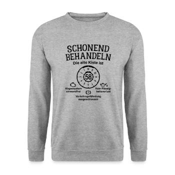 58. Geburtstag Schonend Behandeln Alte Kiste 58 - Unisex Pullover - Weißgrau meliert - Vorne - Alina (178cm) & Michal (187cm)
