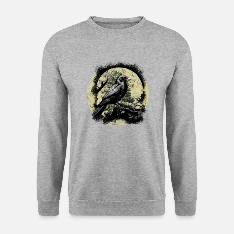 Mond Rabe Krähe Vogel Okkult Spirituell - Unisex Pullover - Weißgrau meliert