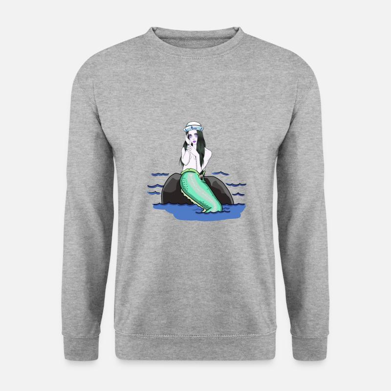 Fantasy Nixe Meerjungfrau Matrose Seefahrer - Unisex Pullover - Weißgrau meliert