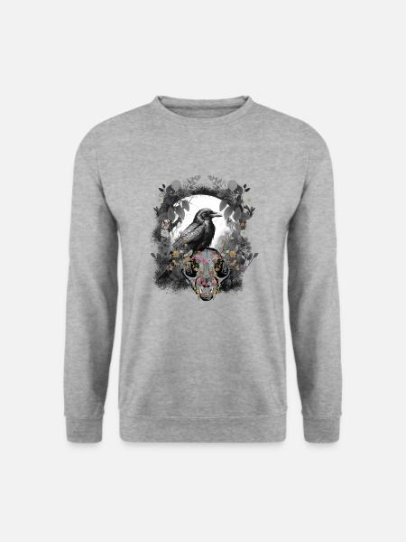Tier Schädel Krähe Rabe Vogel Halloween Vintage - Unisex Pullover - Weißgrau meliert