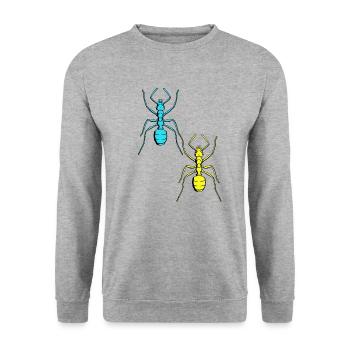 Ameise Retro Vintage 80er Insekten Ameisen 90er - Unisex Pullover - Weißgrau meliert - Vorne - Alina (178cm) & Michal (187cm)