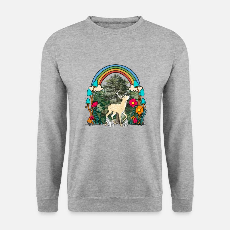 Waldtiere Waldbewohner Hirsch Rehbock Reh Kind - Unisex Pullover - Weißgrau meliert