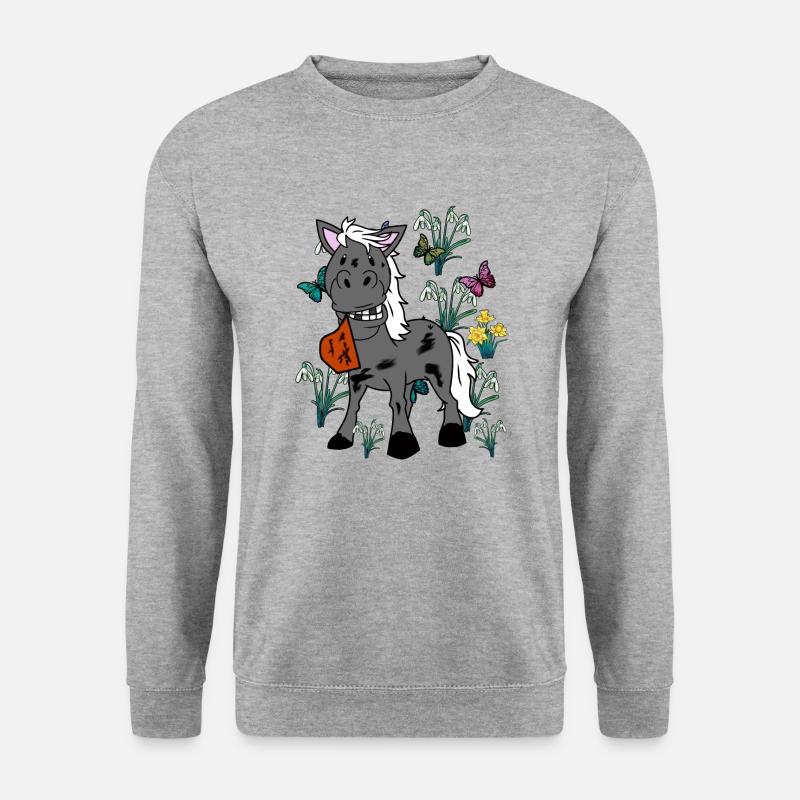 Pferd Pferde Frühling Pony Gaul Ross Reiterin - Unisex Pullover - Weißgrau meliert