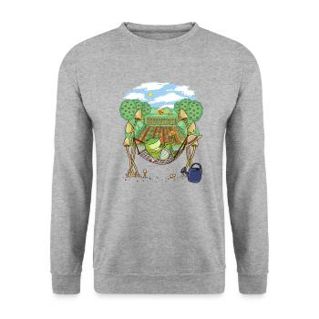 Frosch Gärtner Gartenarbeit Entspannung - Unisex Pullover - Weißgrau meliert - Vorne - Alina (178cm) & Michal (187cm)