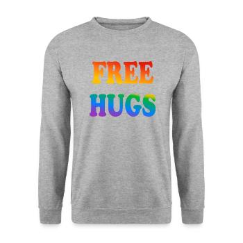 Kostenlose Umarmungen LGBTQ Pride - Unisex Pullover - Weißgrau meliert - Vorne - Alina (178cm) & Michal (187cm)