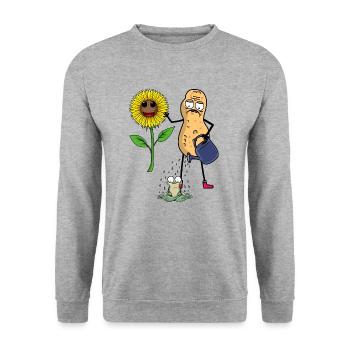 Hobbygärtner Garten Frosch Sonnenblume Blume - Unisex Pullover - Weißgrau meliert - Vorne - Alina (178cm) & Michal (187cm)