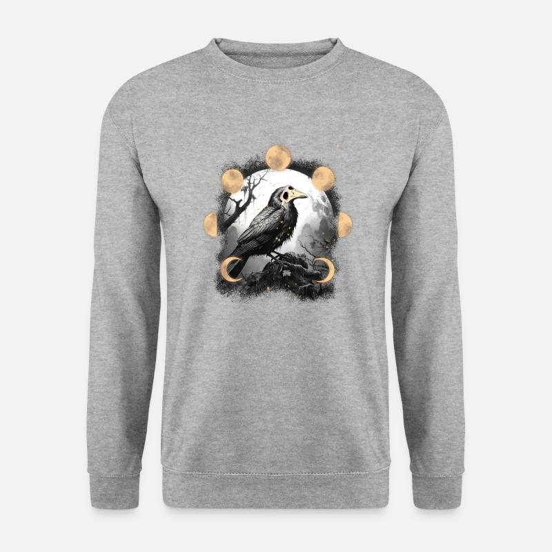 Krähe Halloween Mittelalter Pest Mondphase Rabe - Unisex Pullover - Weißgrau meliert