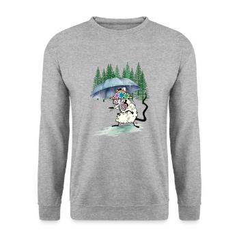 Wandern Maus Regenschirm Wanderung Wald Natur - Unisex Pullover - Weißgrau meliert - Vorne - Alina (178cm) & Michal (187cm)