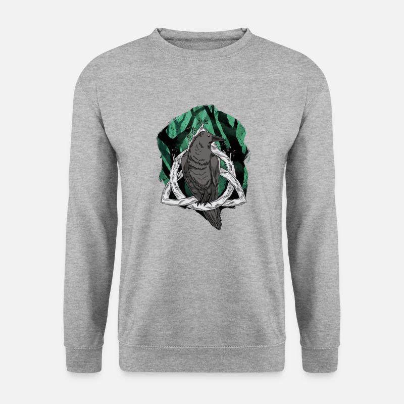 Wald Rabe Raben Krähe Krähen mystisch Vogel - Unisex Pullover - Weißgrau meliert