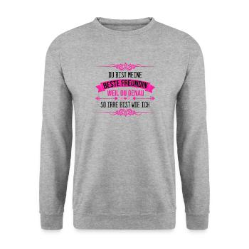 Beste Freundin - Unisex Pullover - Weißgrau meliert - Vorne - Alina (178cm) & Michal (187cm)