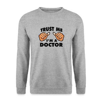VERTRAU MIR, ICH BIN ARZT - Unisex Pullover - Weißgrau meliert - Vorne - Alina (178cm) & Michal (187cm)