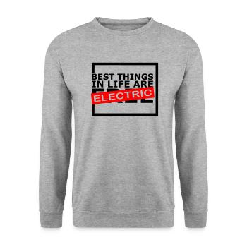 Les meilleures choses dans la vie sont électriques 😎 - Sweat-shirt Unisexe - gris chiné - Devant - Alina (178cm) & Michal (187cm)