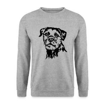 BORDER TERRIER Hundeportrait Hund Hunde Wilsigns - Unisex Pullover - Weißgrau meliert - Vorne - Alina (178cm) & Michal (187cm)