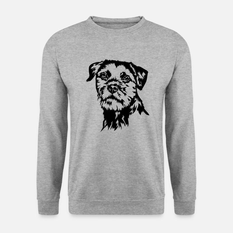 BORDER TERRIER Hundeportrait Hund Hunde Wilsigns - Unisex Pullover - Weißgrau meliert