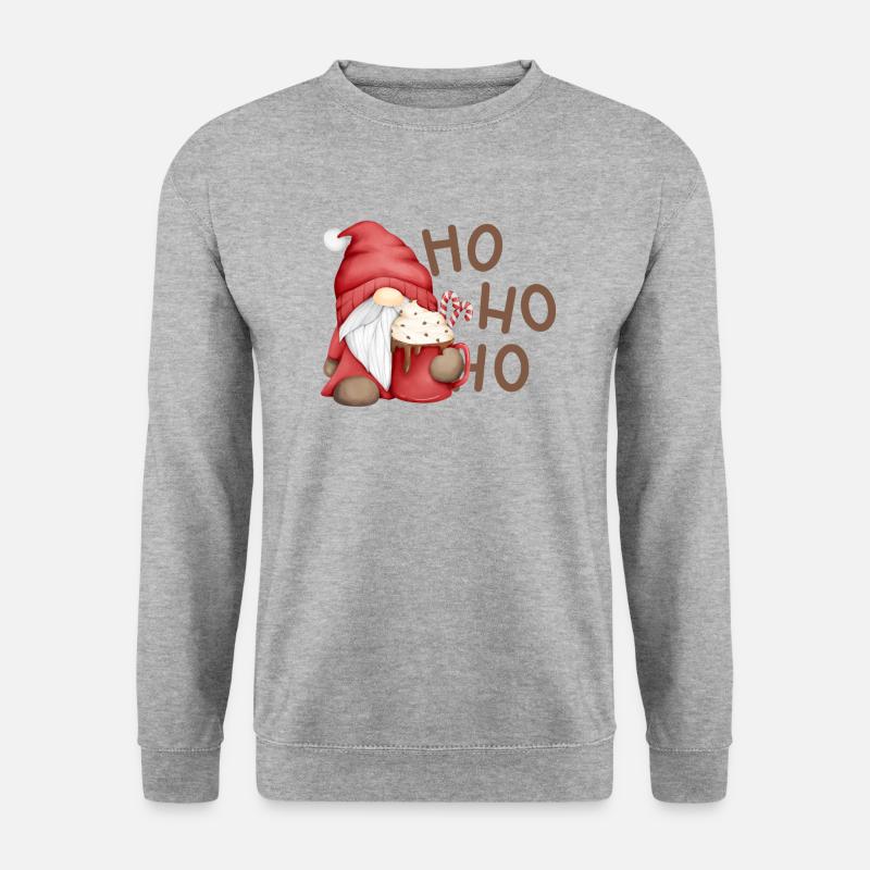 Weihnachtswichtel mit Schokotasse - Unisex Pullover - Weißgrau meliert