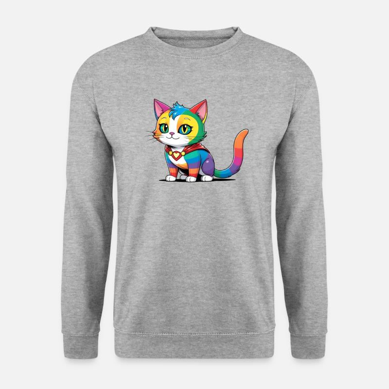 Superhelden LGBT Regenbogen Katze - Unisex Pullover - Weißgrau meliert