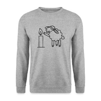 singendes Schaf mit Kerze Weihnachten - Unisex Pullover - Weißgrau meliert - Vorne - Alina (178cm) & Michal (187cm)