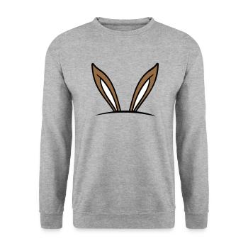 Hase Hasenohren Loch versteckt Tasche lustig süß - Unisex Pullover - Weißgrau meliert - Vorne - Alina (178cm) & Michal (187cm)