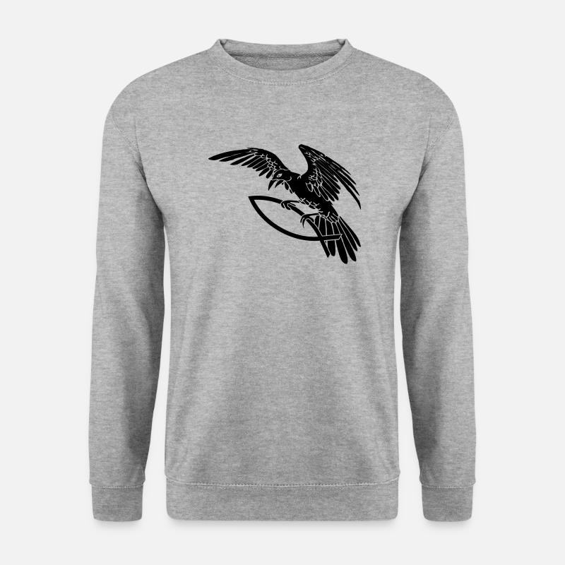 Rabe mit Fisch 02 (C1) - Unisex Pullover - Weißgrau meliert