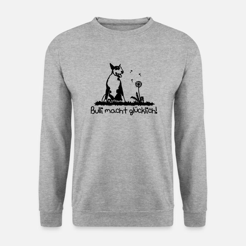 367b Bullterrier machen glücklich - Unisex Pullover - Weißgrau meliert