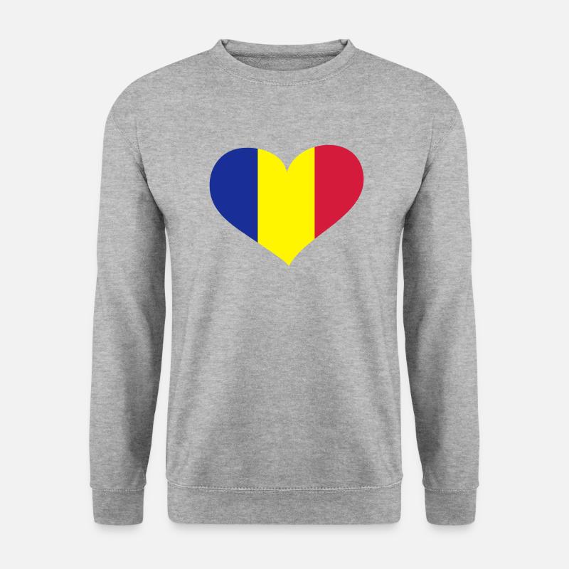 Rumänien Herz; Heart Romania - Unisex Pullover - Weißgrau meliert