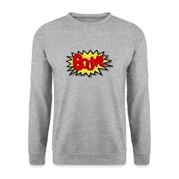 Boom Comicstyle Comicfigur Lichtenstein Pop Art - Unisex Pullover - Weißgrau meliert - Vorne - Alina (178cm) & Michal (187cm)
