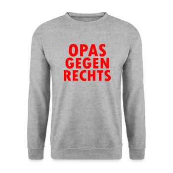 Opas gegen rechts - Unisex Pullover - Weißgrau meliert - Vorne - Alina (178cm) & Michal (187cm)