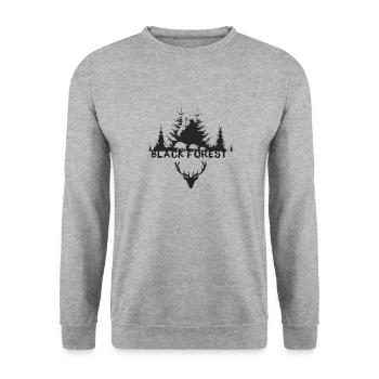 black forest,Jäger,wild,wald,hirsch,Adler,geweih - Unisex Pullover - Weißgrau meliert - Vorne - Alina (178cm) & Michal (187cm)
