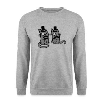 Herren 2 Katzen Freunde - Unisex Pullover - Weißgrau meliert - Vorne - Alina (178cm) & Michal (187cm)