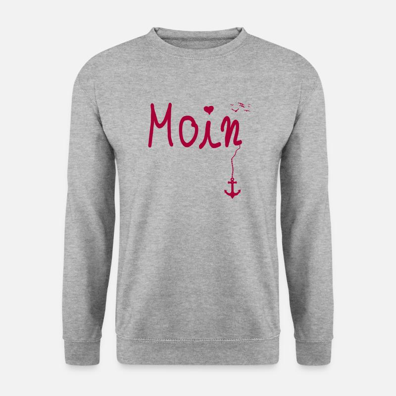 Moin Begrüßung Moin mit Möwe in Pink - Unisex Pullover - Weißgrau meliert