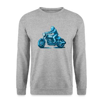 Motorcyclist sits on his machine in 8 bit - Unisex Sweatshirt - salt & pepper - Front - Alina (178cm) & Michal (187cm)