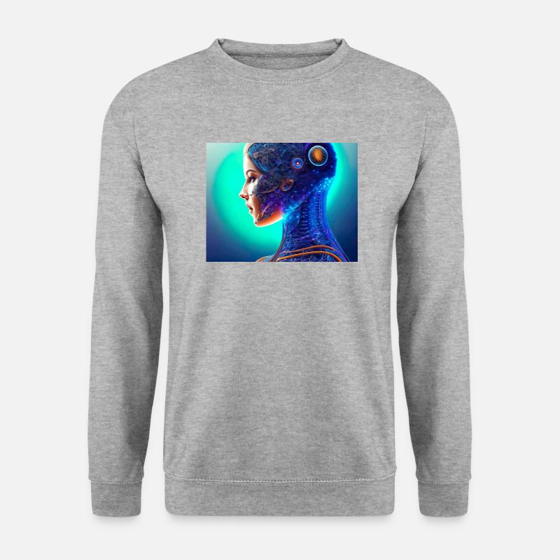 Biomechanische Frau Blau - Unisex Pullover - Weißgrau meliert