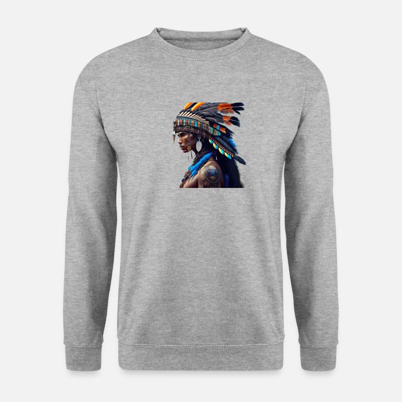 Indianer mit blauem Oberteil - Unisex Pullover - Weißgrau meliert