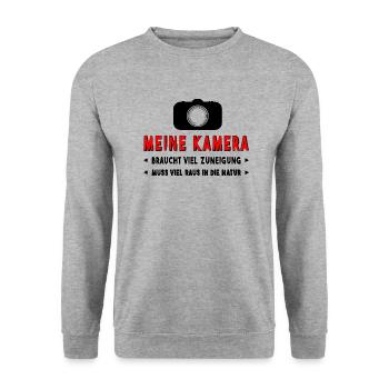 Kamera fotografieren - Unisex Pullover - Weißgrau meliert - Vorne - Alina (178cm) & Michal (187cm)