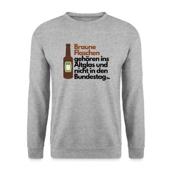 Braune Flaschen ins Altglas nicht in den Bundestag - Unisex Pullover - Weißgrau meliert - Vorne - Alina (178cm) & Michal (187cm)