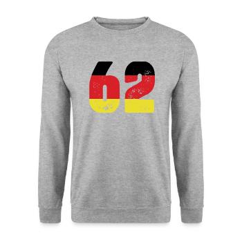 62 Numéro Jersey Allemagne - Sweat-shirt Unisexe - gris chiné - Devant - Alina (178cm) & Michal (187cm)