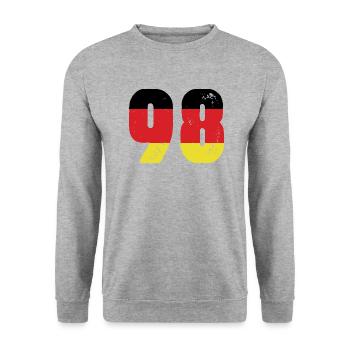 98 Numéro Jersey Allemagne - Sweat-shirt Unisexe - gris chiné - Devant - Alina (178cm) & Michal (187cm)