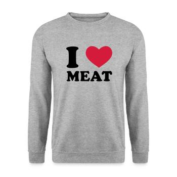 I Love Meat - Unisex Pullover - Weißgrau meliert - Vorne - Alina (178cm) & Michal (187cm)