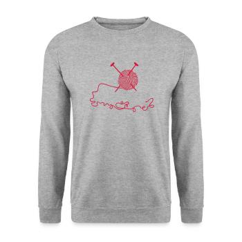 Wollknäuel mit Nadeln / wool n knitting needles ( - Unisex Pullover - Weißgrau meliert - Vorne - Alina (178cm) & Michal (187cm)