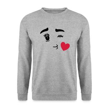 Cute Emoticon Kissing Heart - Sweat-shirt Unisexe - gris chiné - Devant - Alina (178cm) & Michal (187cm)