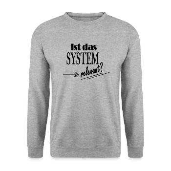 Spruch "Ist das System relevant?" - Unisex Pullover - Weißgrau meliert - Vorne - Alina (178cm) & Michal (187cm)