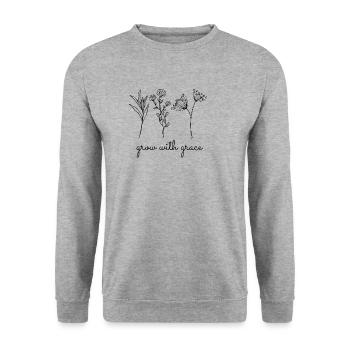 grow with grace - Unisex Pullover - Weißgrau meliert - Vorne - Alina (178cm) & Michal (187cm)