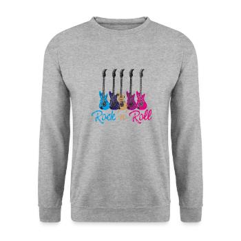 guitarren,guitarre,bunt, rock 'n' roll, rock - Unisex Pullover - Weißgrau meliert - Vorne - Alina (178cm) & Michal (187cm)