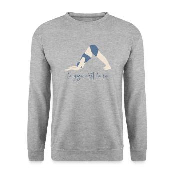 Le yoga c'est la vie - Sweat-shirt Unisexe - gris chiné - Devant - Alina (178cm) & Michal (187cm)
