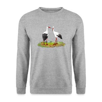 Störche - Unisex Pullover - Weißgrau meliert - Vorne - Alina (178cm) & Michal (187cm)